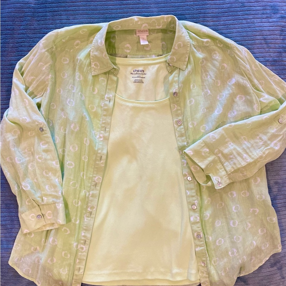 Chico's Linen Lime Green Blouse and Tank Duo